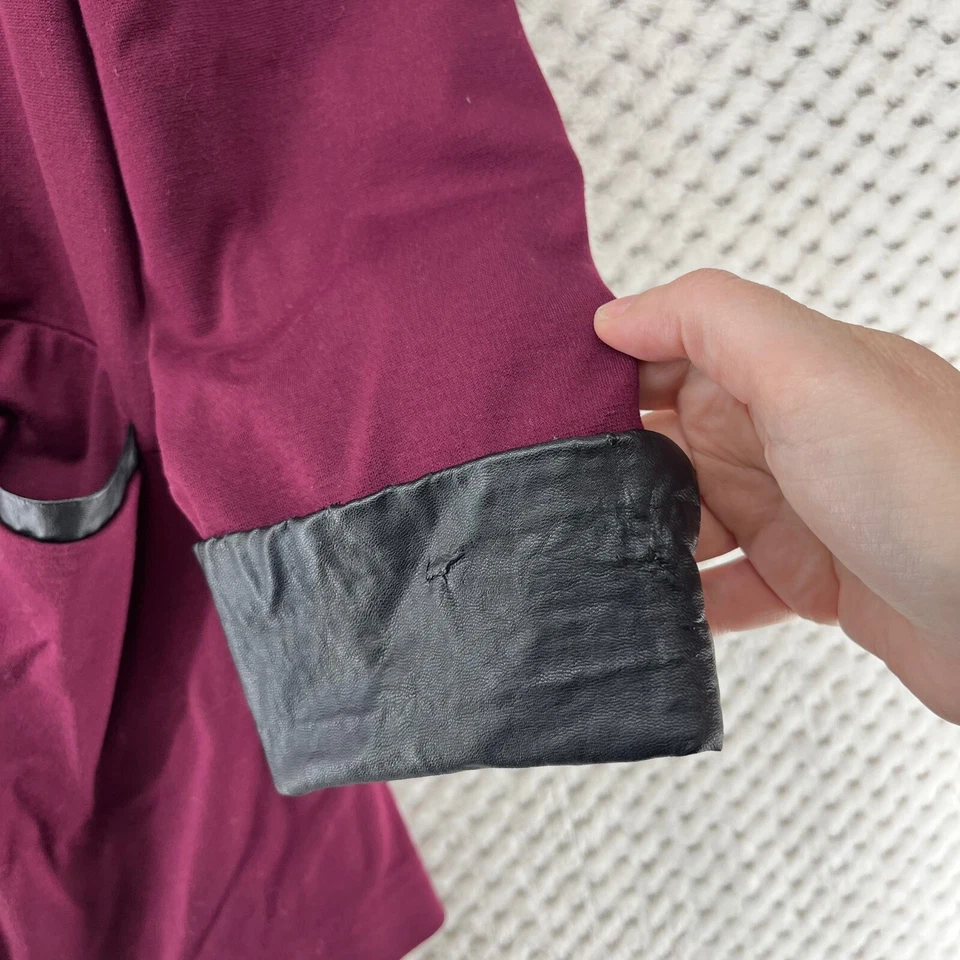 Susan Graver Blazer Jacket Faux Leather Trim Career Office Burgundy Size 8 - Image 2 of 4