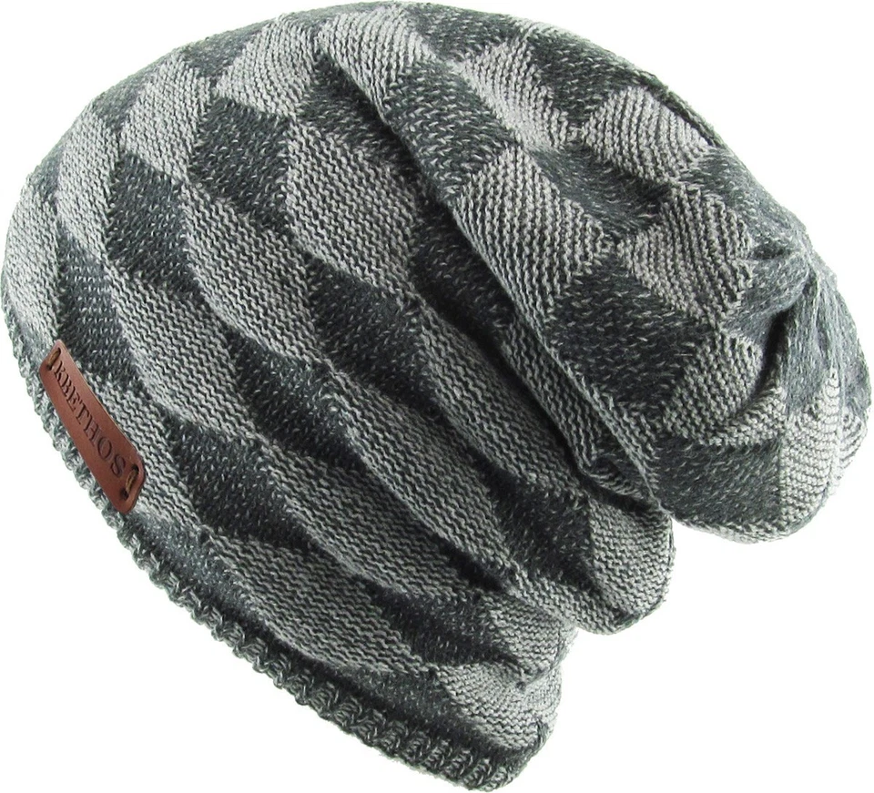 KB ETHOS Diamante Tejido Slouch Sherpa Vellón Forrado Gris Invierno Sombrero Gorro Toque Foto 4 de 4