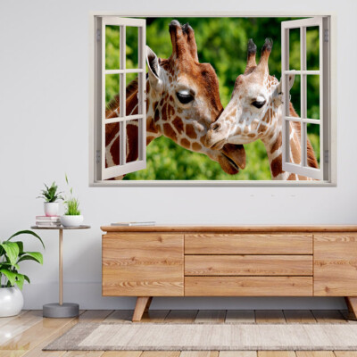Afrikanische Giraffe größter Wiederkäuer 3D Fensterblick Wandsticker Poster Aufkleber A338
