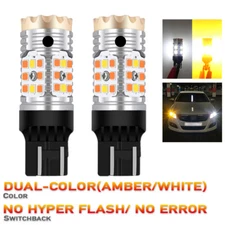Amber White LED Turn Signal DRL Parking Light Bulbs Lamps Dual Color 7443 7444
