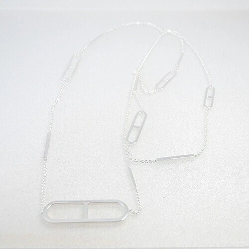 HERMÈS Hermes Ag925 Chaine D' Ancre Ever Collana Lunga Fatto IN Italia Argento Sterling