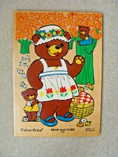 Vintage Wooden FISHER-PRICE Frame-Tray Puzzle - Bear and Cubs - 10 Pieces