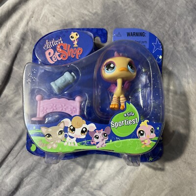 2007 Littlest Pet Shop #516 Sportiest Ostrich with Water Bottle NIP
