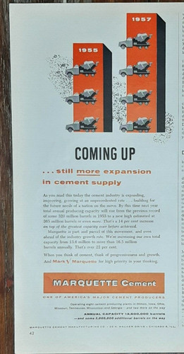 1956 Marquette Cement Vintage Print Ad Manufacturing Company Construction Mixers