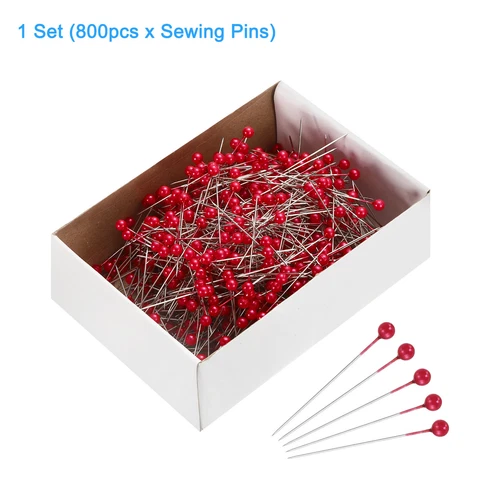 800pcs Sewing Pins Round Pearl Dressmaking Corsage Pins Straight Pins Red - Picture 3 of 6