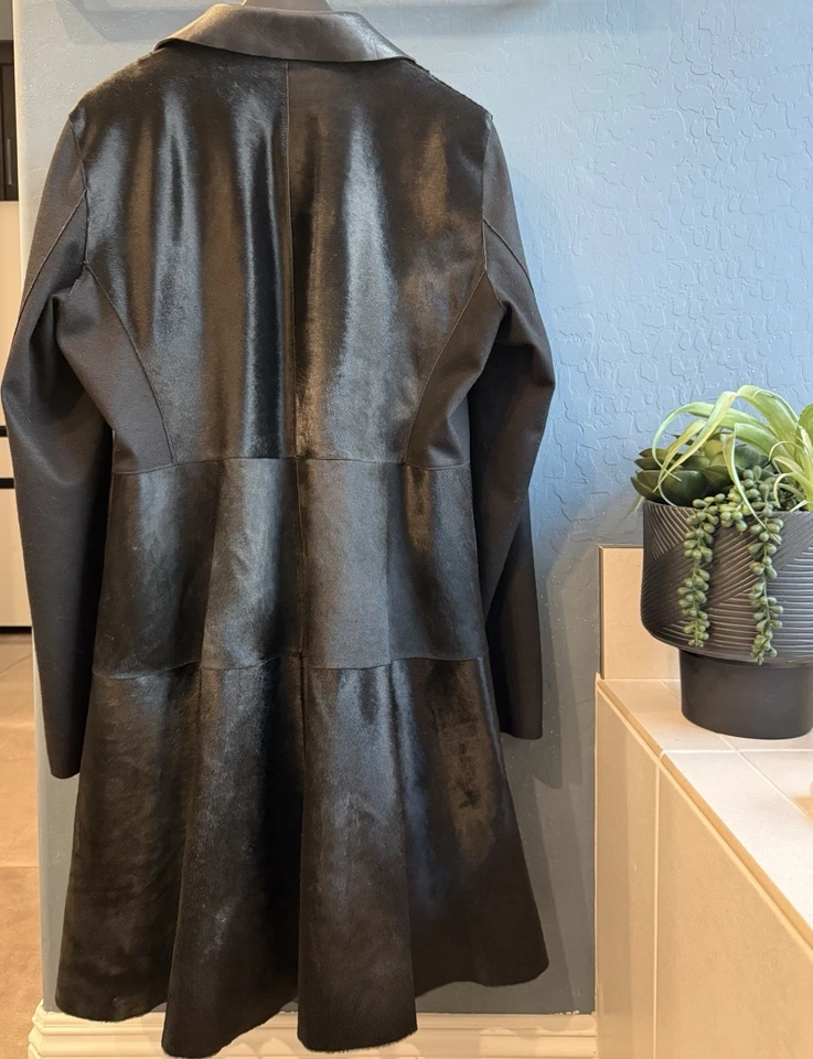 Abrigo de cuero de cordero corte láser XL Elie Tahari Foto 4 de 4