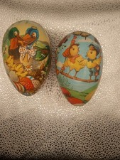 Lot Of 2 Vintage West Germany Paper Mache Easter Egg Candy Containers Beautiful