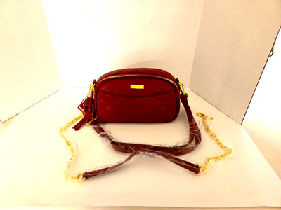 JOY & IMAN Burgundy Quilted Genuine Leather Crossbody Bag RFID Blocking NWOT