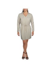 CALVIN KLEIN Womens Beige Unlined Waist Cuffed Sleeve Shirt Dress 10