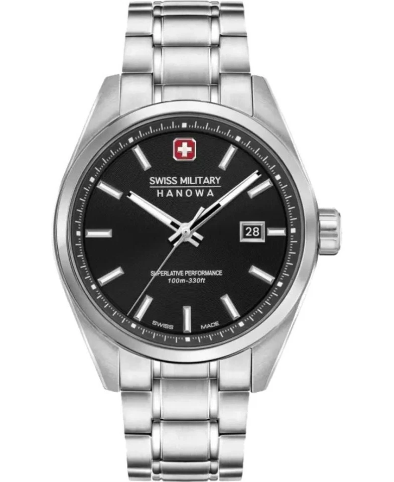 Reloj informal de cuarzo analógico HANOWA SUIZO MILITAR para hombre vestido clásico esfera negra Wa Foto 2 de 4