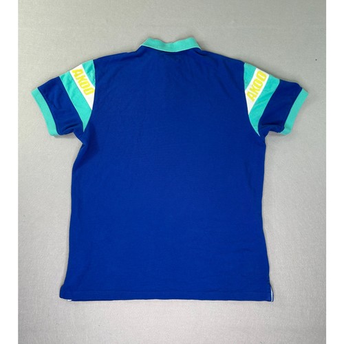 AKOO Empire Men's Polo Shirt Large Royal Blue Turquoise Colorblock Fox Logo L - Afbeelding 2 van 9