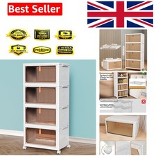 Storage Boxes with Lid, 4-Tier Plastic Stackable Storage Organizer, Beige