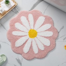 25.6x25.6 Inch Pink Flower Bath Mat Non Slip Soft Machine Wash Floor Rug Room