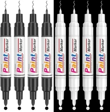 Dual Tip Paint Pens Paint Markers, 4 White & 4 Black Oil Based Permanent Markers