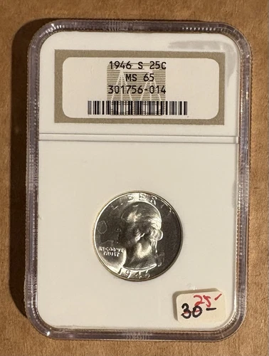 1946-S WASHINGTON QUARTER NGC MS65.