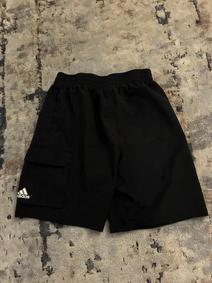 Boy's Adidas Athletic Shorts Black Stripe Logo Lightweight Size L 14/16 - Image 4 of 4