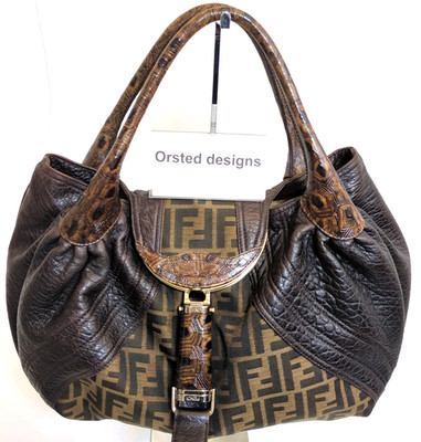 FENDI Zucca Spy Bag Shoulder Hand Bag Canvas Leather Dark Brown Auth Italy