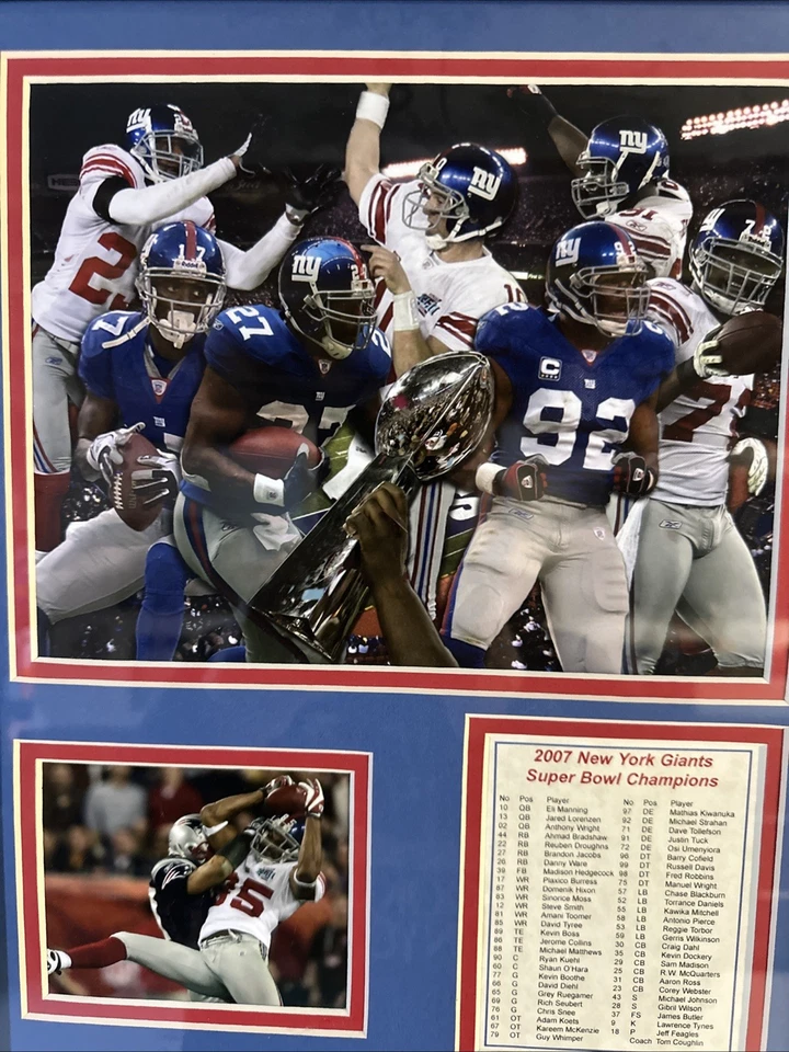2007 New York Giants Super Bowl "The Helmet Catch" Champs Framed Photo Collage - Image 4 of 4