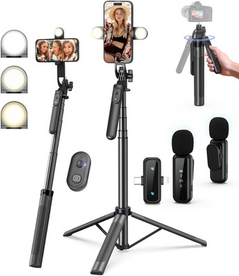 Vlogging Kit for Iphone/Android, 71'' Selfie Stick Tripod for Iphone with Light,