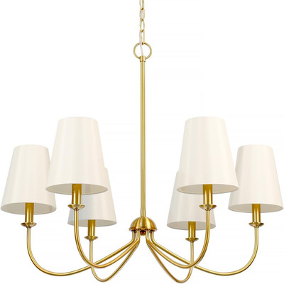 Brushed Brass 6-Light Gold Chandelier with Beige Shade for Kitchen Island
