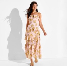 Women's Wild Fable Flounce Tiered Maxi A-line Dress Pink Floral XL