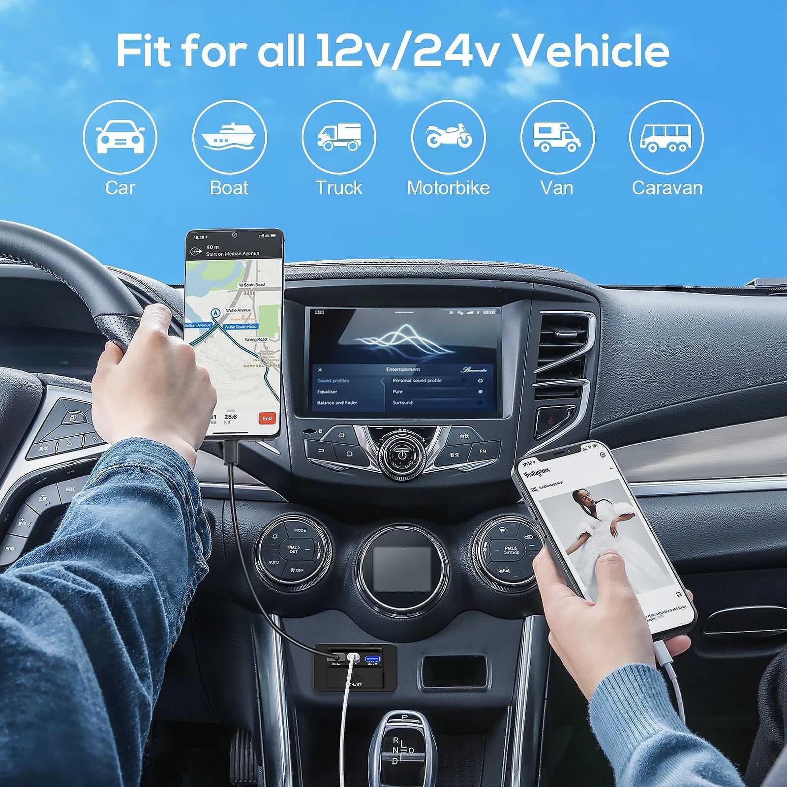 Car Fast Charger Power Outlet With On-Off Switch Support Versatile Charging Hub