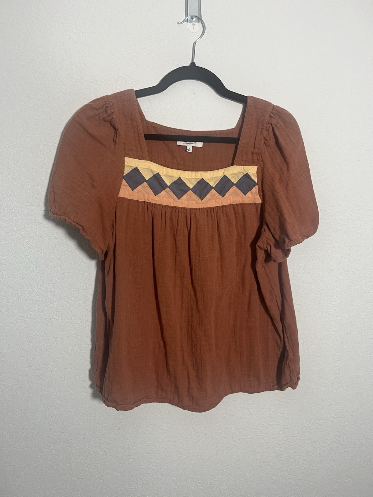 Madewell Womens $80 Patchwork Square Neck Top Bur… - image 2