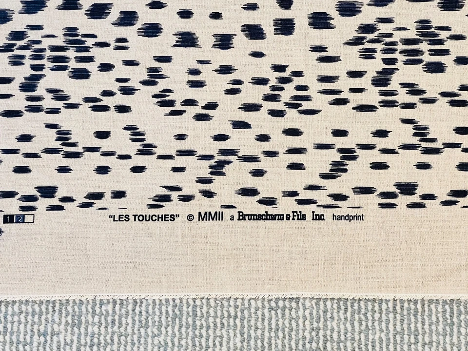 Brunschwig & Fils LES TOUCHES Navy Blue Stripe Spot Drapery Upholstery Fabric - Image 4 of 4