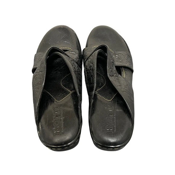 Zuecos Born Cuero Negro Repujado Floral Cómodos Zapatos Mula Para Mujer Talla 9 Foto 4 de 4