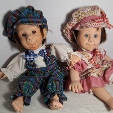 Gi-Go Boy Doll Plaid Outfit, & Girl Doll Red Outfit, Smiles on Both Baby Doll's