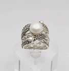 CFJ Sterling Silver Vintage Weaved Band 9mm Pearl Ring Size 7.5