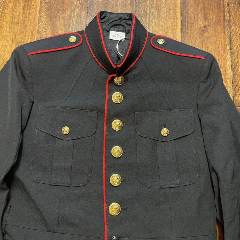 USMC Dress Blue Uniform Jacket Mens 41L Black Red Trim Gabardine Crown USA - Image 4 of 4