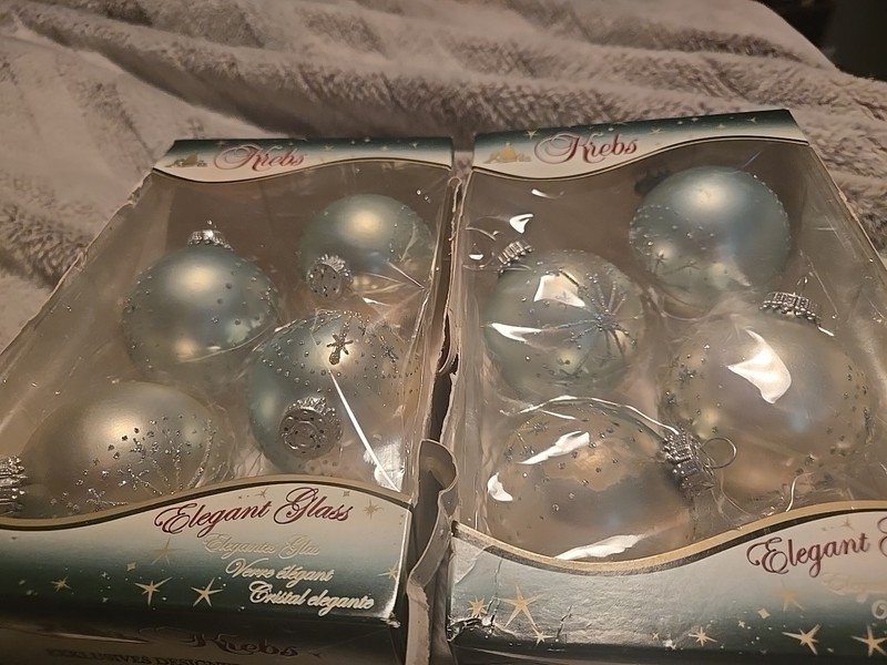 2 Boxes Christmas By Krebs Sterling Silver/Blue 2 5/8 Ornaments Silver Glitter