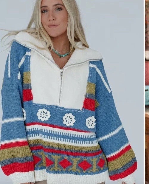 POL Opal Patterned Pullover Quarter Zip Sweater i… - image 1