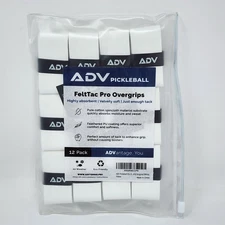 ADV Pickleball Overgrip Tape FeltTac Pro Overgrips in White (12 Pack)