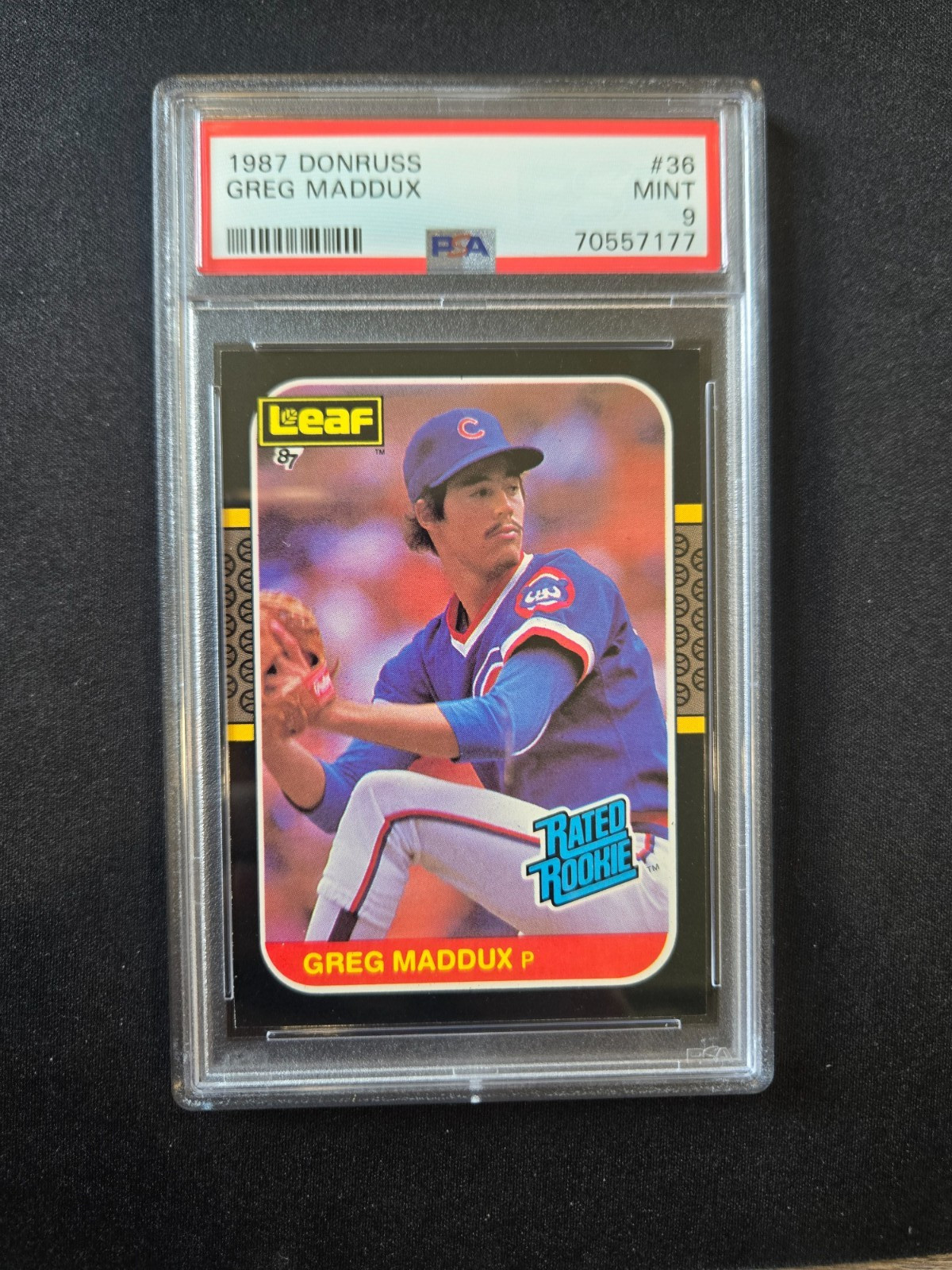 1987 Leaf Greg Maddux #36 RC Rated Rookie PSA 9 MINT - Chicago Cubs HOF Rare