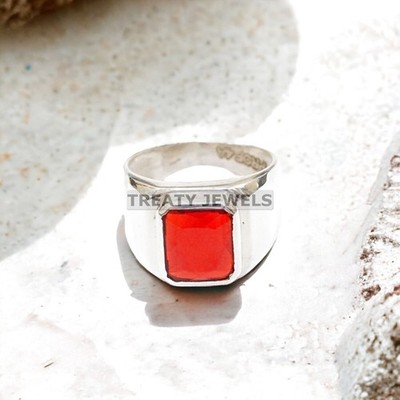 Ruby Emerald Cut Gemstone With Solid 14K White Gold Ring For Men's #989 #