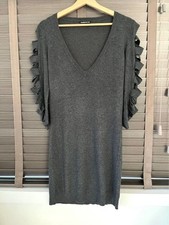 Warehouse Grey V Neck Dress UK 10 Criss-Cross Lattice Sleeves,