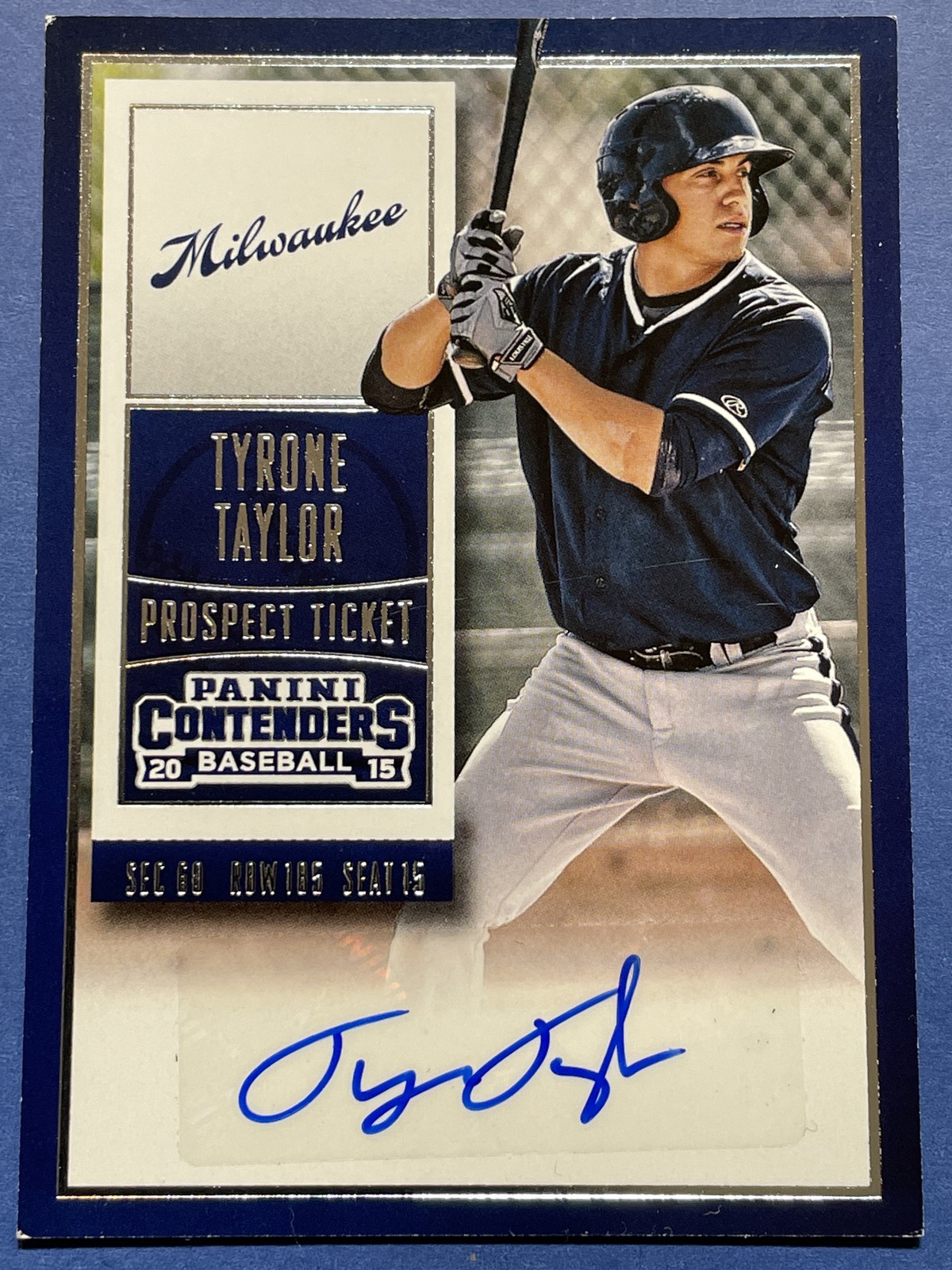 2015 Panini Contenders #10 Tyrone Taylor Prospect Ticket Auto Brewers