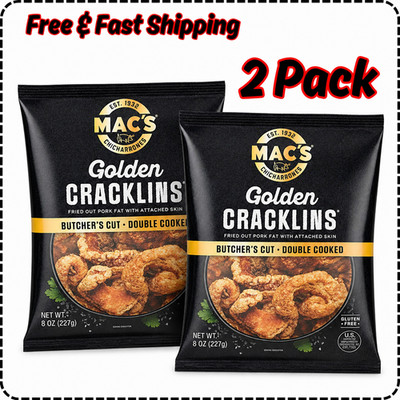 2 Pack /Mac's Chicharrones Golden Pork Cracklins, Fried Pork Fat with Skin, 8 oz