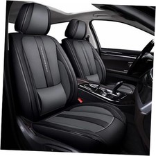 Nappa Leather Car Seat Covers - Full Set 5-Piece Waterproof Seat Black-Grey