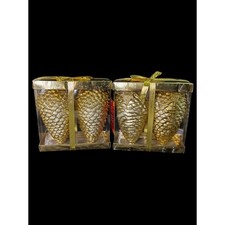 Pair of Home Accents Holiday 2pc Gold Glitter Pinecone Ornament Set New in Box