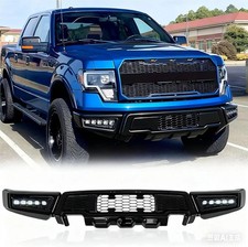 Front Bumper Compatible with 2009-2014 Ford F150 Glossy Black Bumpers with LED F