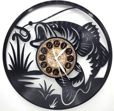 BASS FISHING | Vinyl Record Clock | Wilderness Wall Art Gift | FREE SHIPPING
