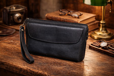 Sacoche cuir noir Le Tanneur – Pochette homme – Dragonne – Vintage chic