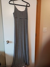 Calvin Klein Dress Womens 10 Black Striped A-Line Maxi Casual Nautical Coastal