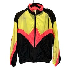 Adidas Vintage Neon Retro Zip Front Track Jacket - Medium