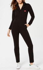 NWT Dickies Coverall Jumpsuit Romper Black Long Sleeve Collared Cotton Slim Sz M