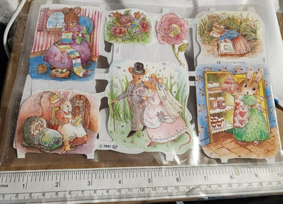 VTG MLP MAMELOK ENGLAND 2 Sticker Sheet Rabbit Mice GLITTER ANTHRO FLORAL EASTER