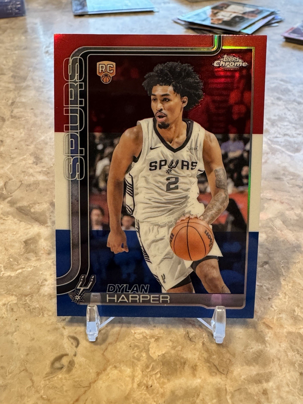 2025-26 Topps Chrome Dylan Harper RC Red White & Blue Refractor #252 Spurs